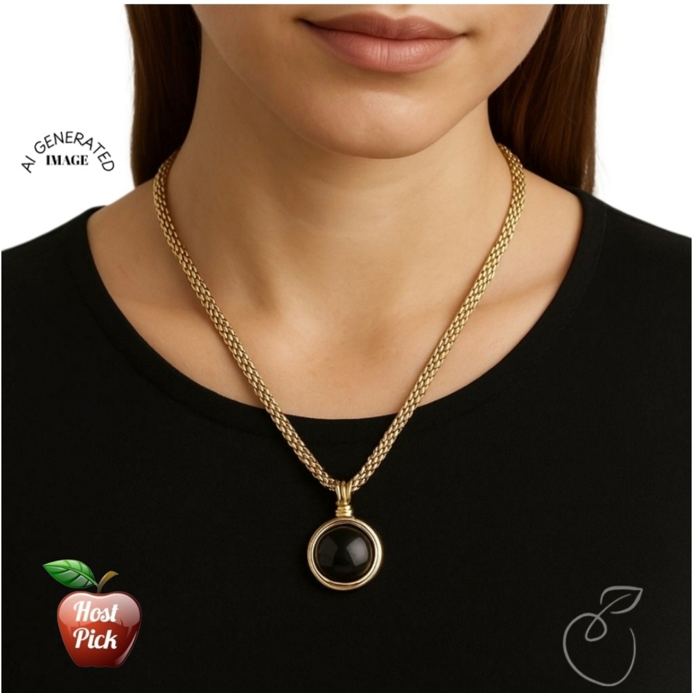 KJL KENNETH JAY LANE BLACK ONYX PENDANT NECKLACE